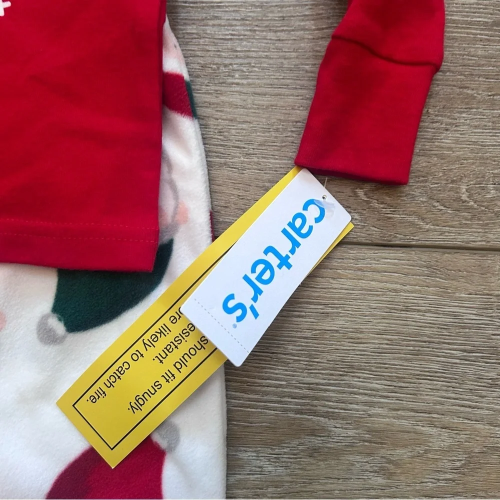 Carter’s Santa Christmas Pajama Set Sz 2T Red Merry‎ & Bright Warm Fleece NEW